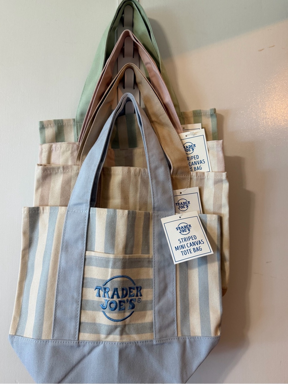 Trader Joe’s Striped Mini Canvas Tote Bag Set - 4 Bag, 1 of each color NWT